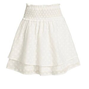 Rails Addison Smocked Cotton Tiered Miniskirt – Size M – White Daisies Romantic